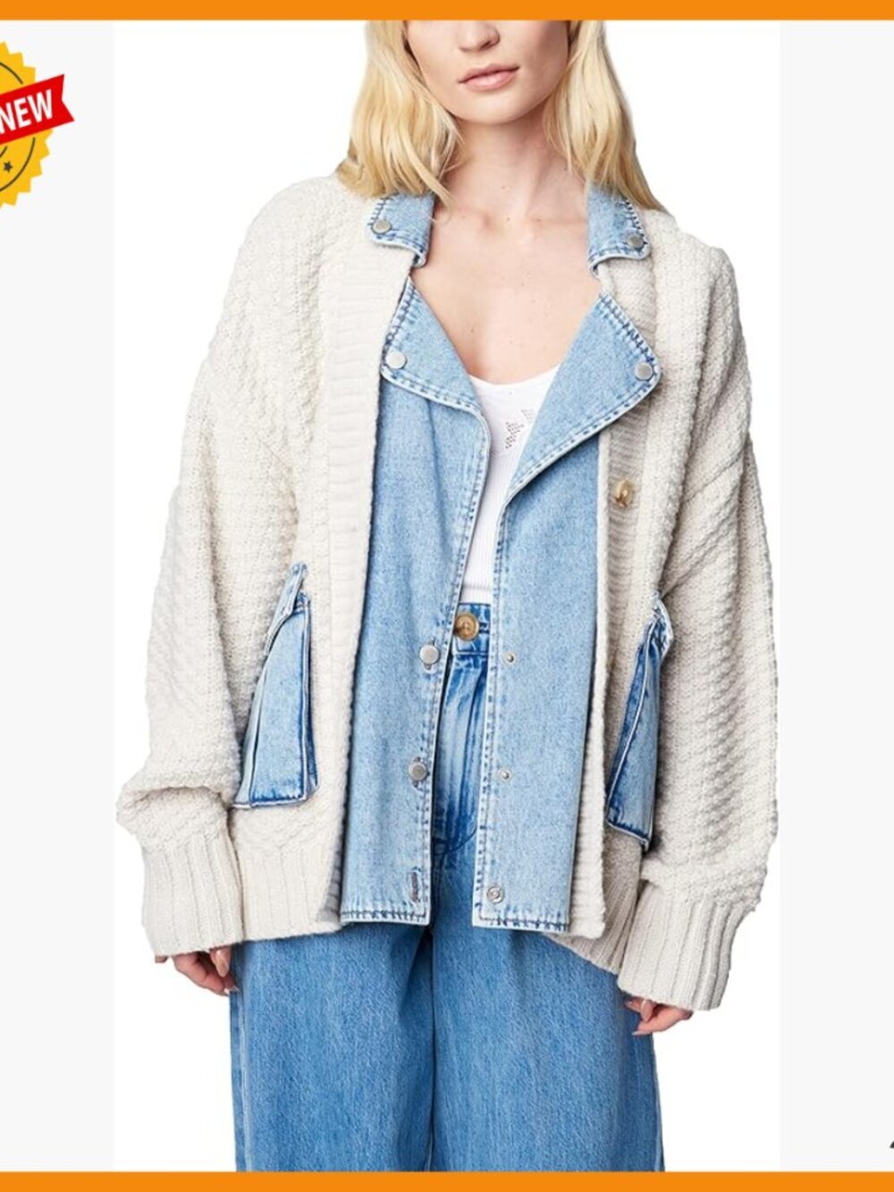 Large Cotton Button Up Cardigan with Patch Pockets
